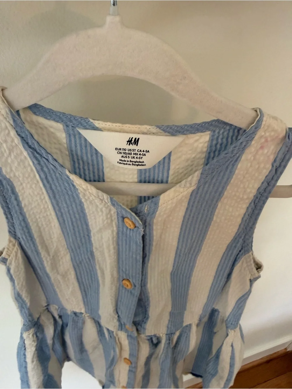 H&M Blue & White Striped Sleeveless Button-Front Dress